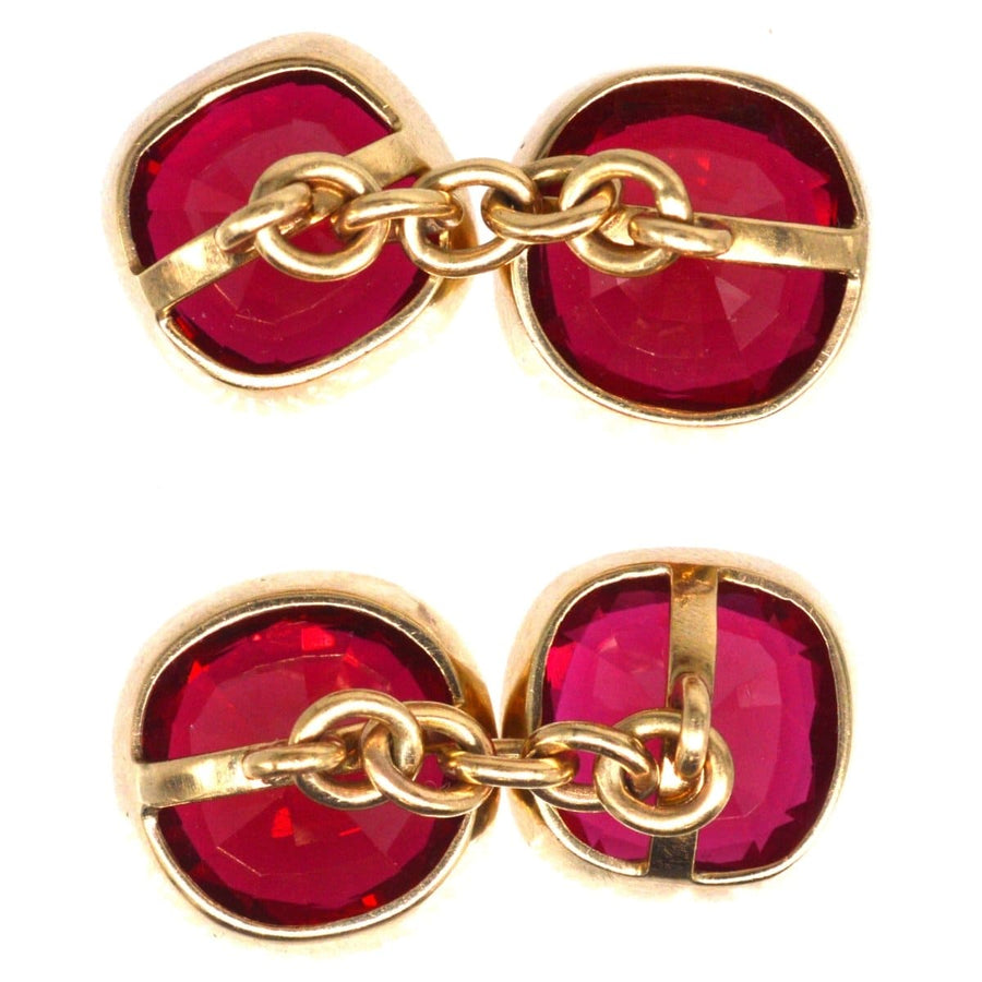 1940s 9ct Gold Red Paste Cufflinks | Parkin and Gerrish | Antique & Vintage Jewellery