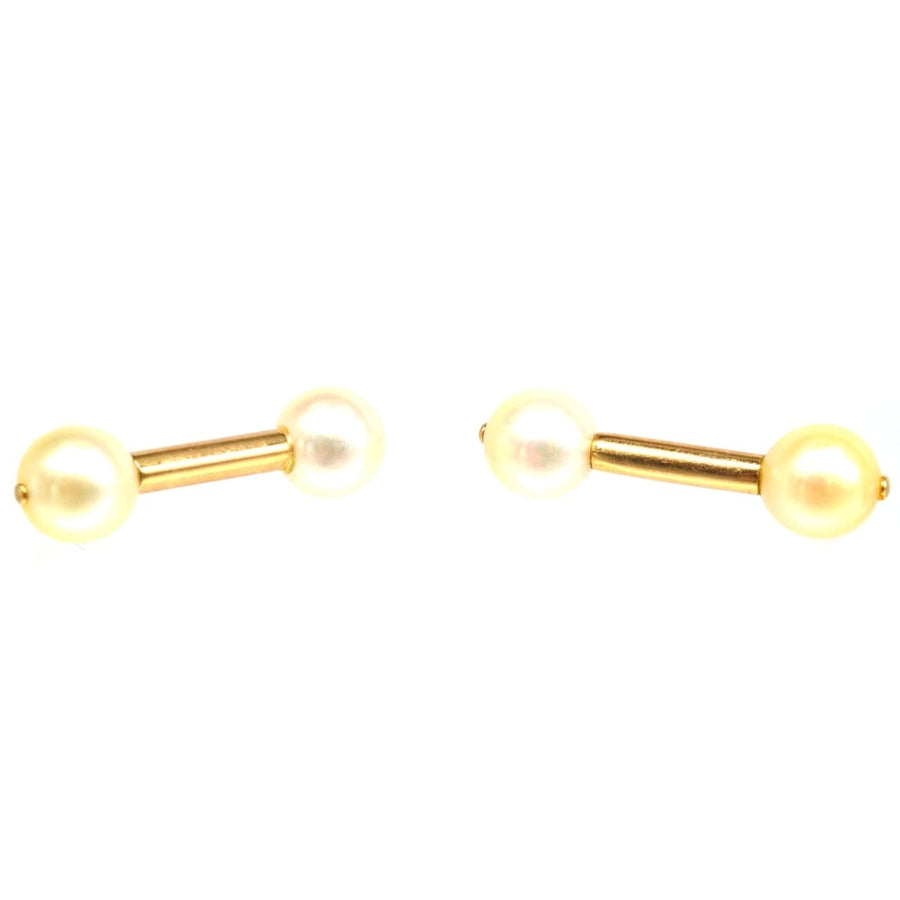 1940s French 18ct Gold Cultured Pearl Double Ended Cufflinks | Parkin and Gerrish | Antique & Vintage Jewellery