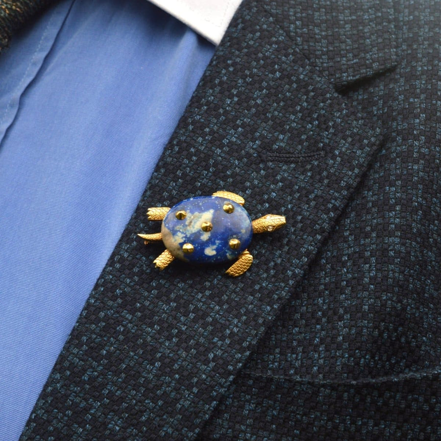 1950s Vintage Cartier Paris 18ct Gold and Lapis Lazuli Turtle Brooch | Parkin and Gerrish | Antique & Vintage Jewellery