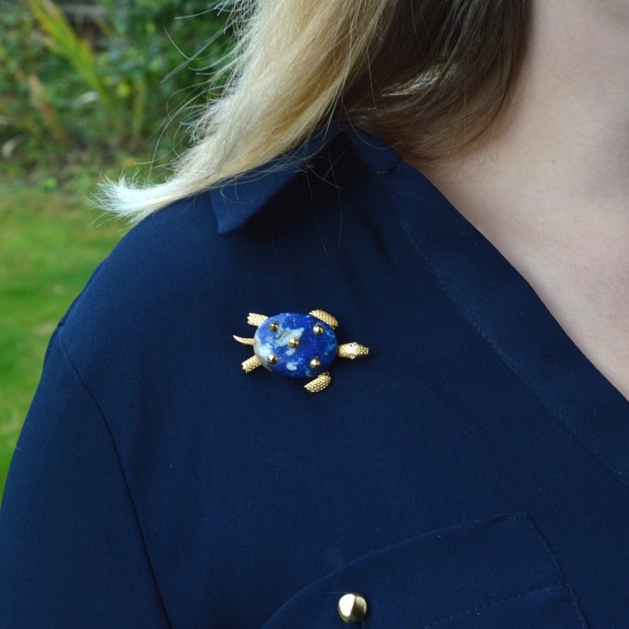 1950s Vintage Cartier Paris 18ct Gold and Lapis Lazuli Turtle Brooch | Parkin and Gerrish | Antique & Vintage Jewellery