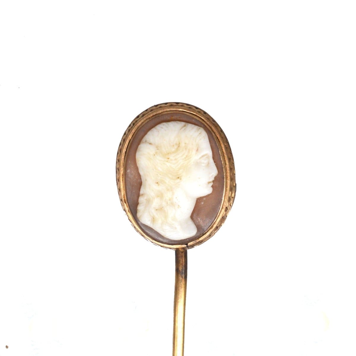 19th Century 9ct Gold Helmet Shell Cameo Tie Pin of a Roman Goddess