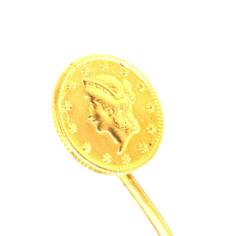 19th Century American Gold $1 Dollar Coin with Liberty Head Tie Pin | Parkin and Gerrish | Antique & Vintage Jewellery