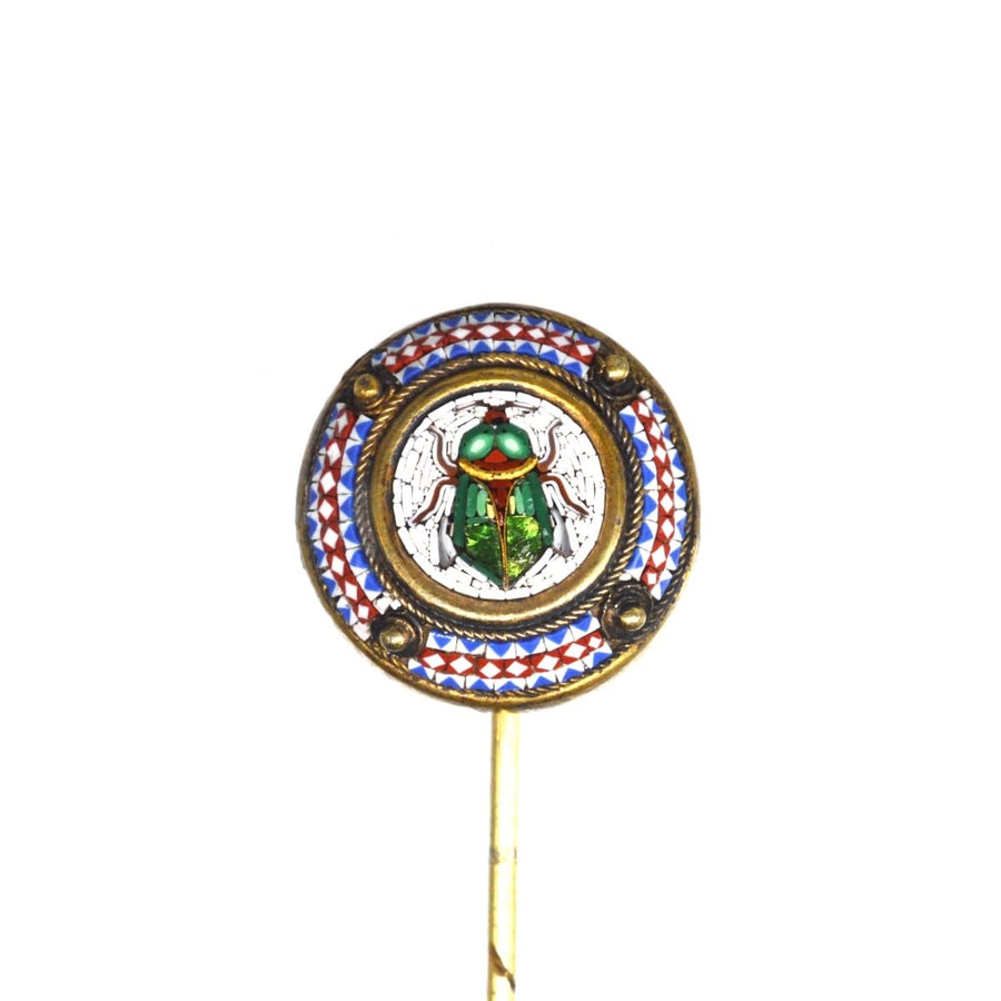 19th Century Egyptian Revival Micromosaic Tie Pin of a Scarab Beetle | Parkin and Gerrish | Antique & Vintage Jewellery