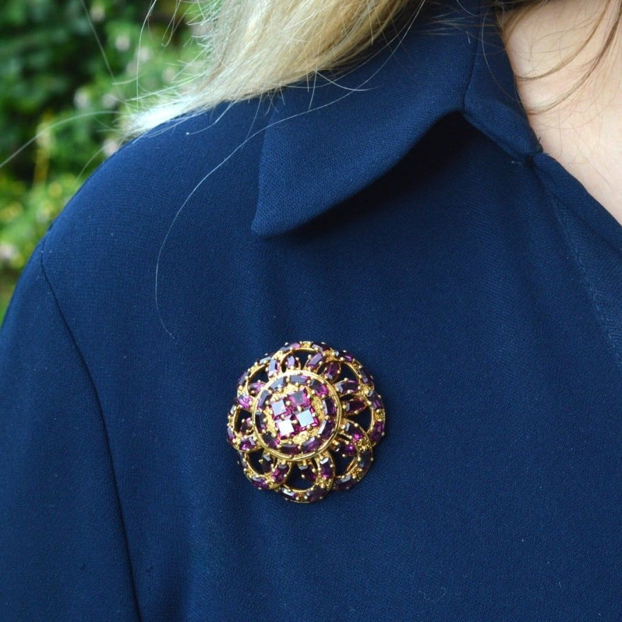 19th Century French Gold Rhodolite Garnet Round Brooch and Pendant | Parkin and Gerrish (UK)