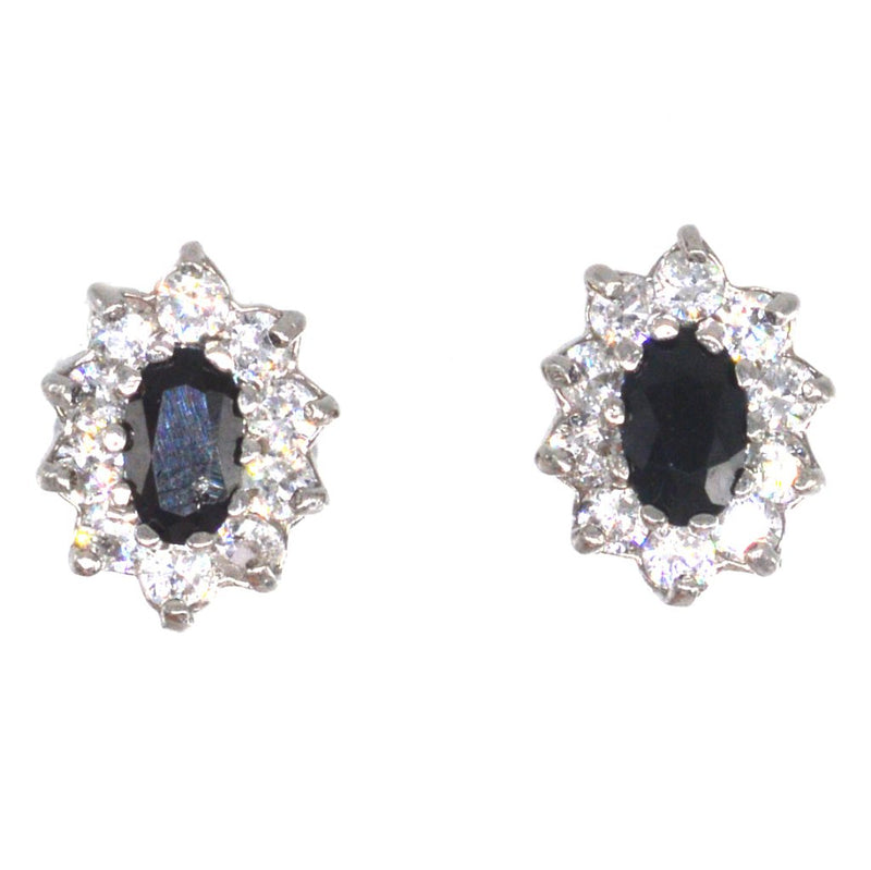 9ct Gold Dark Sapphire and Cubic Zirconia Cluster Earrings