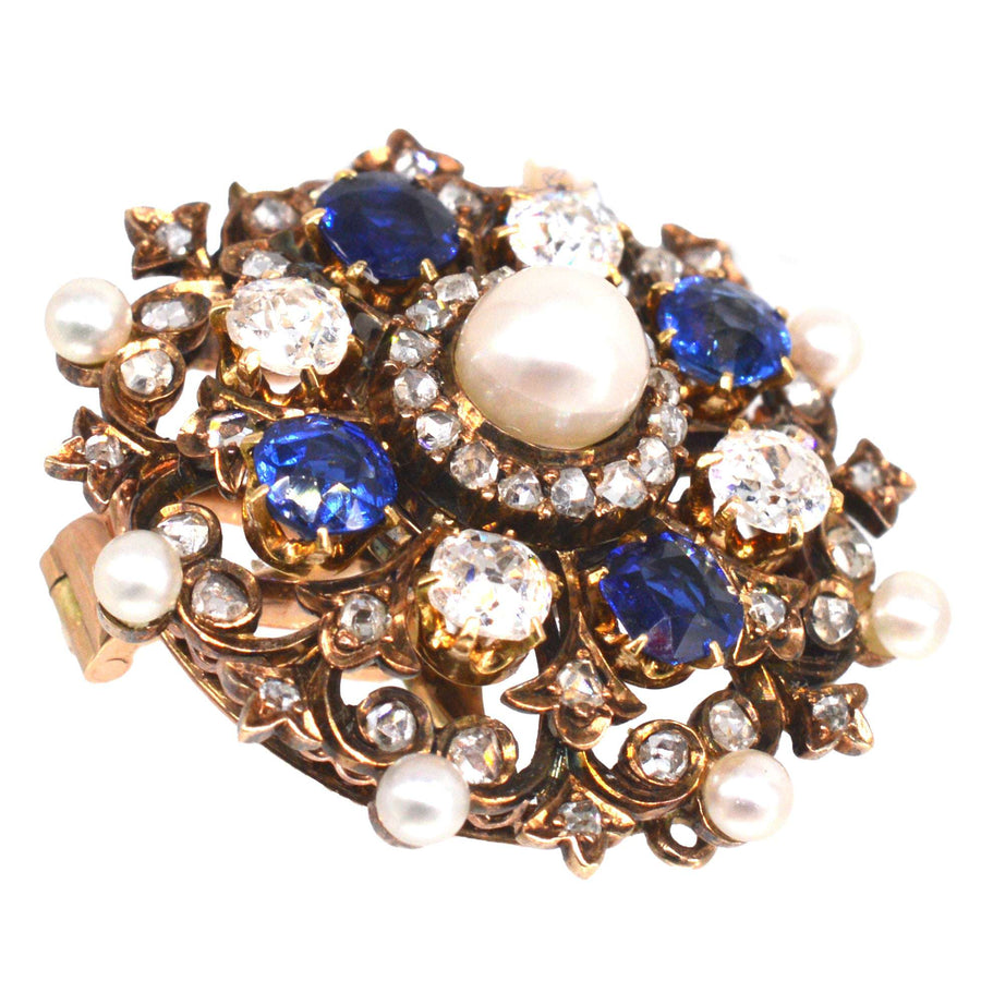 Victorian 18ct Gold Diamond, Sapphire and Natural Pearl Brooch/Pendant