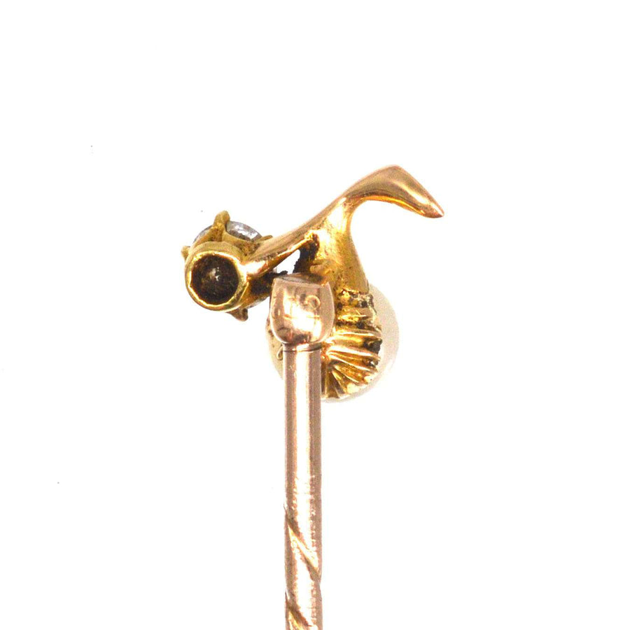 Edwardian 18ct Gold Natural Pearl and Diamond Tie Pin