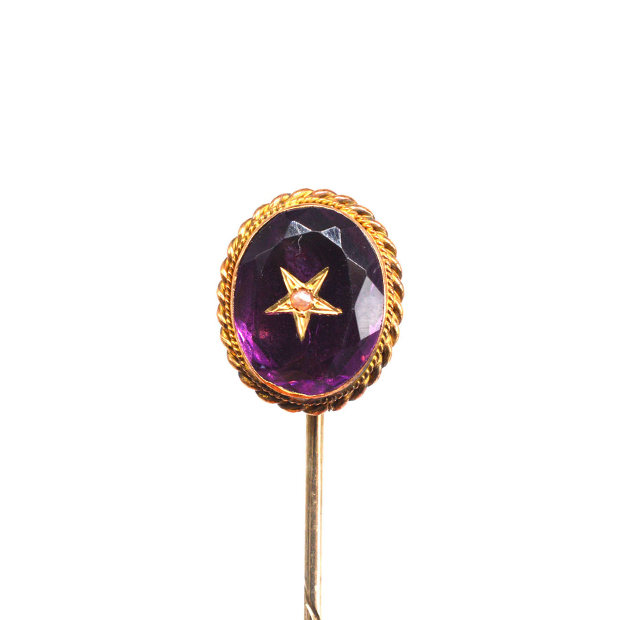 Victorian 15ct Gold Amethyst and Pearl Star Tie Pin