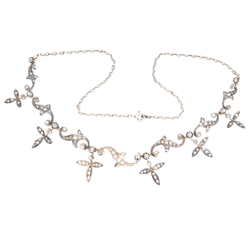 Late 19th Century Diamond Silver & Gold Fringe Necklace