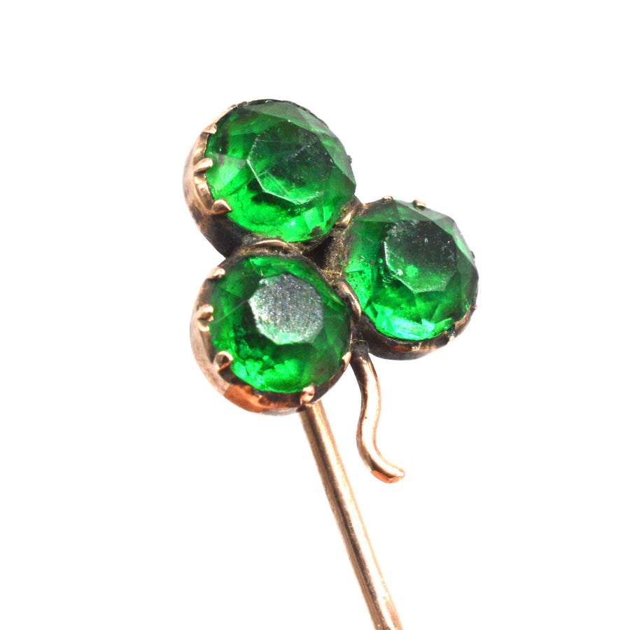 Victorian 9ct Gold Green Paste Clover Tie Pin