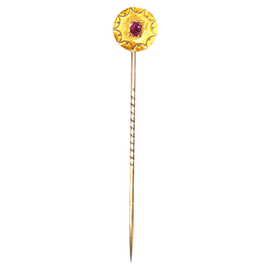 Victorian 15ct Gold Circle Tie Pin with a Ruby