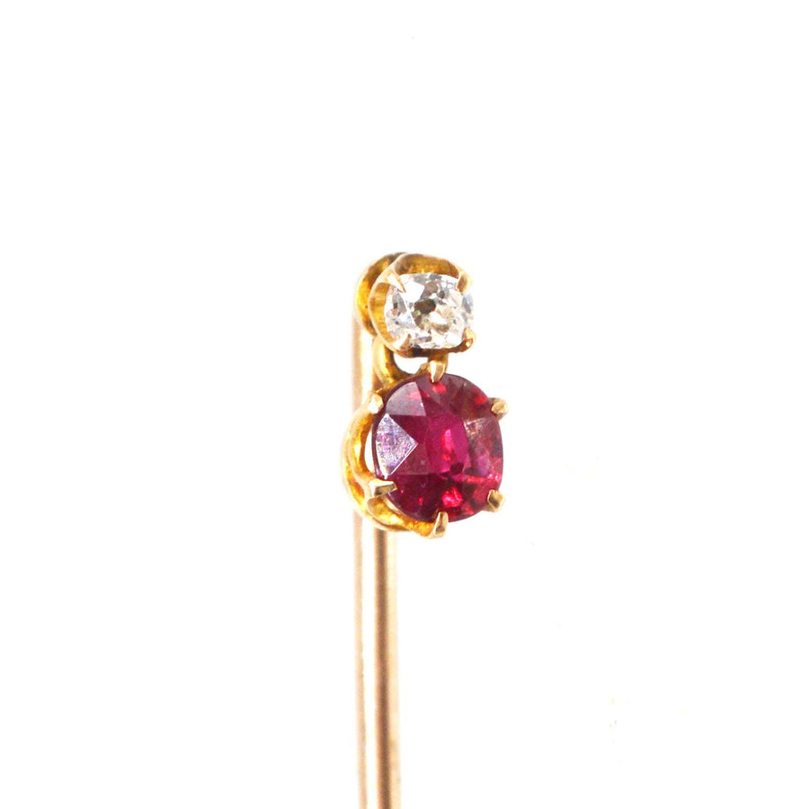 Edwardian 15ct Gold Ruby and Diamond Tie Pin