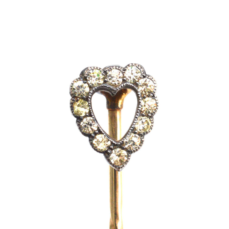 Victorian 9ct Gold and Silver Paste Heart Tie Pin
