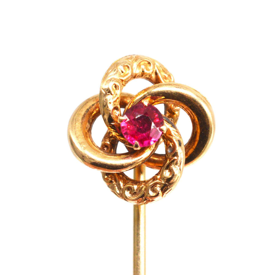 Victorian 15ct Gold Ruby Twist Knot Tie Pin