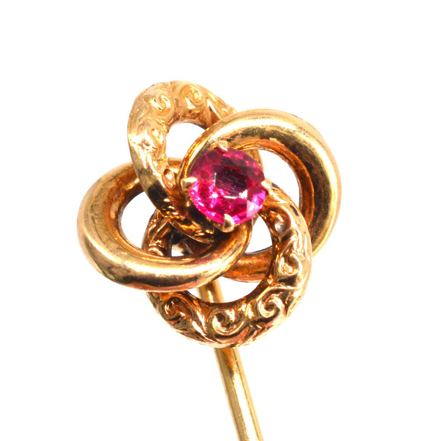 Victorian 15ct Gold Ruby Twist Knot Tie Pin