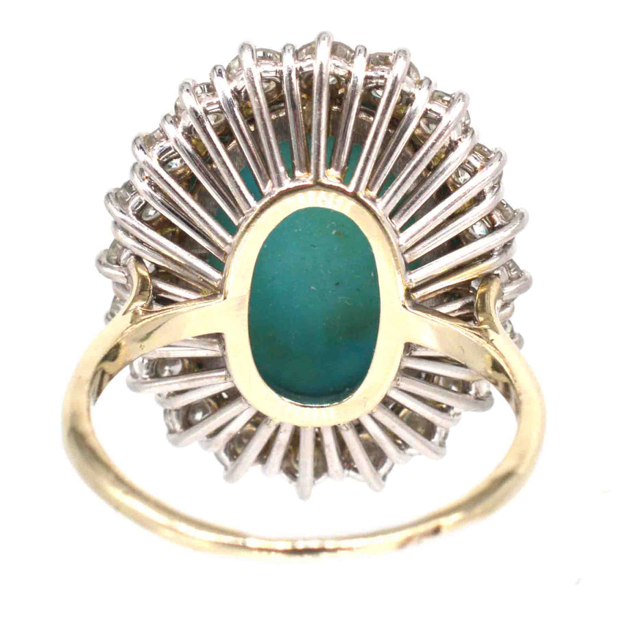 French Large Vintage Turquoise and Diamond Cluster Cocktail Ring