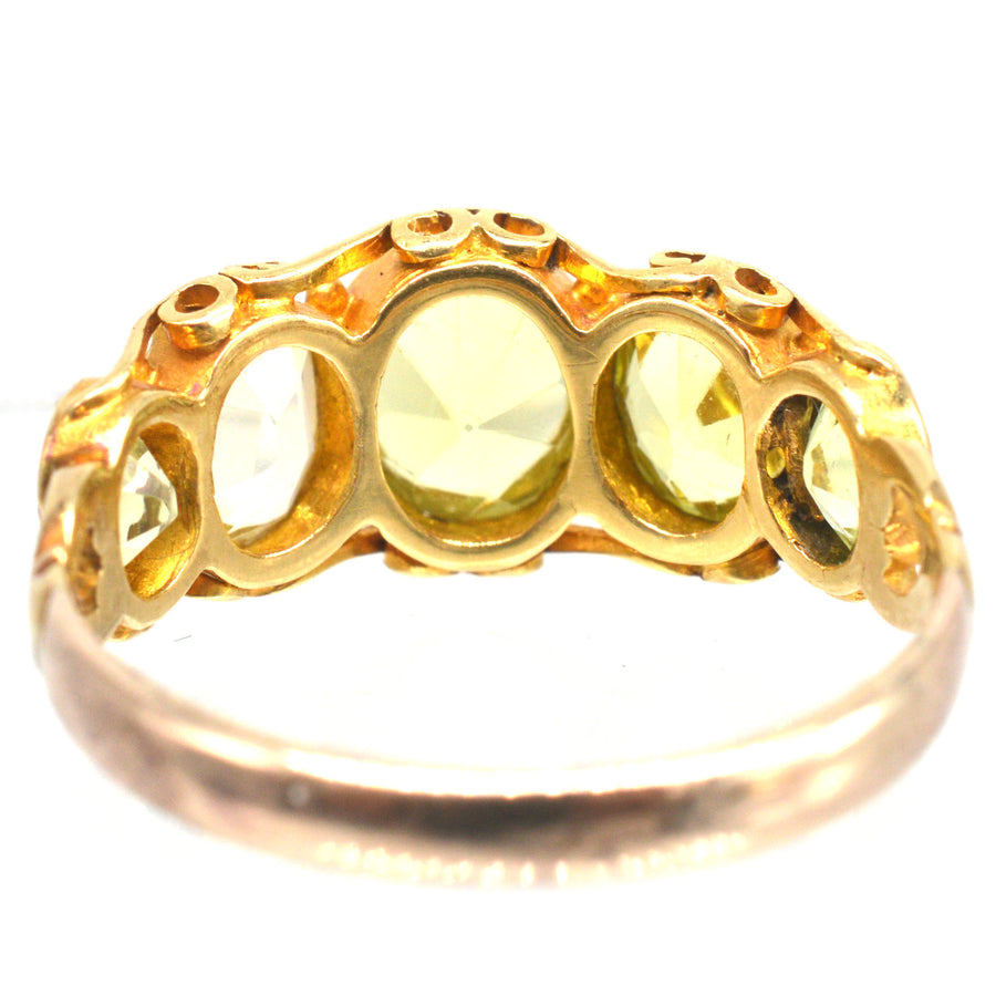 Regency 15ct Gold Ring Set with Five Chrysolites