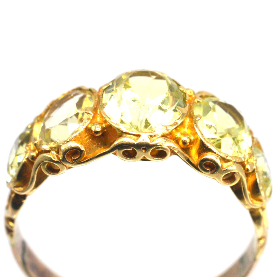 Regency 15ct Gold Ring Set with Five Chrysolites