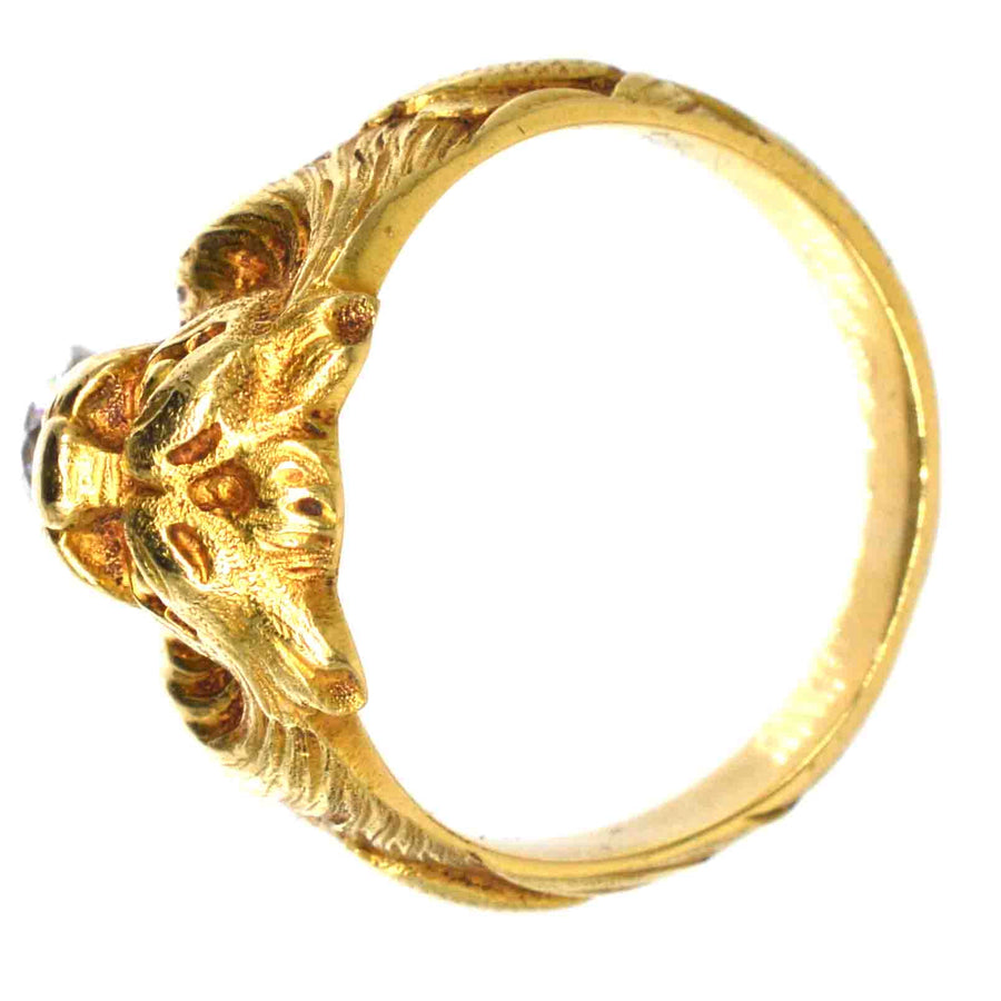 French Art Nouveau 18ct Gold Roaring Lion with Diamond