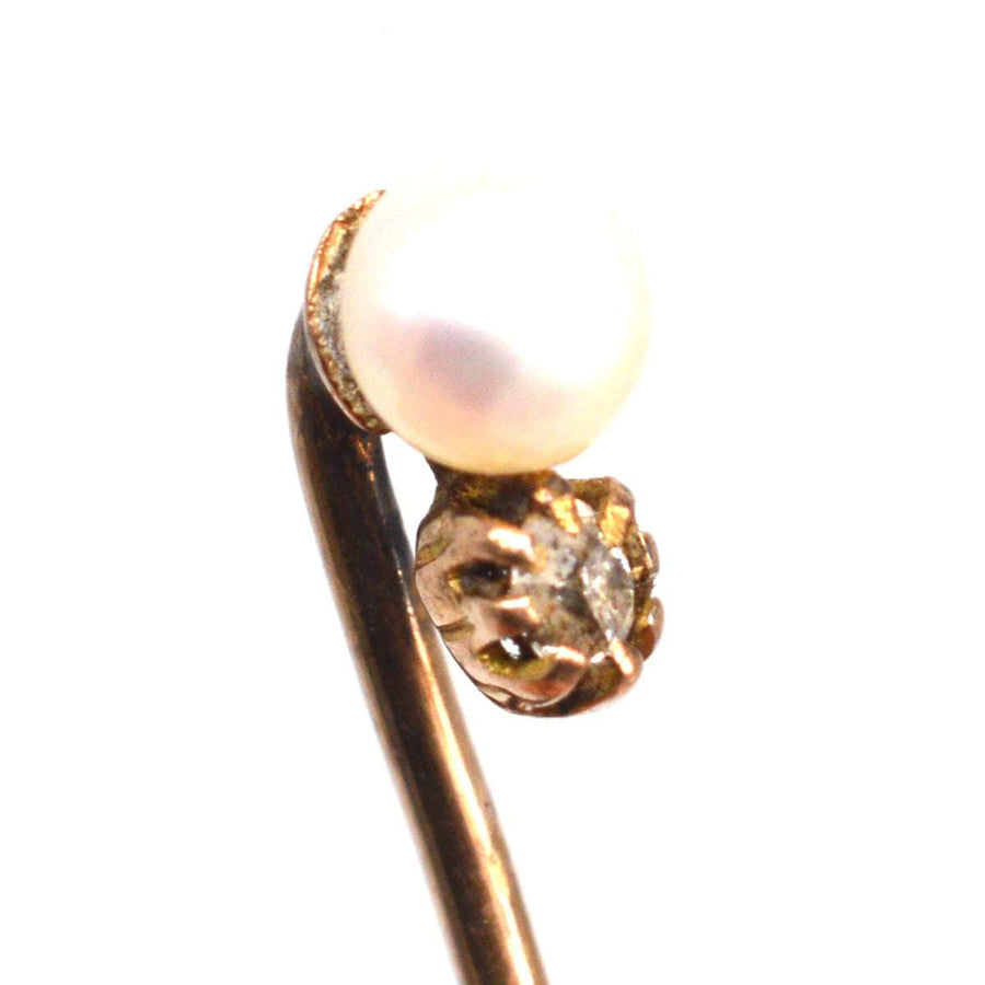 Edwardian 15ct Gold Pearl and Diamond Tie Pin