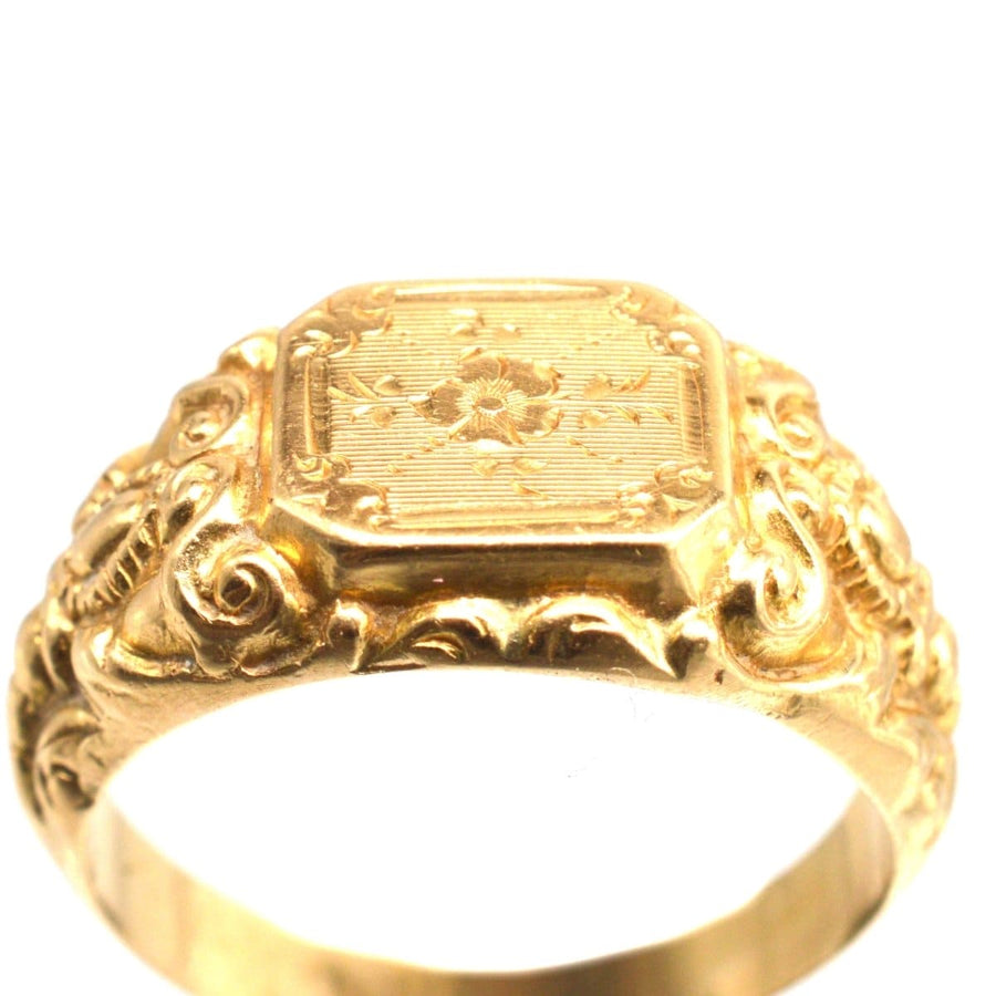 Antique French 18ct Gold Ring with Rose Details Engraved | Parkin and Gerrish | Antique & Vintage Jewellery