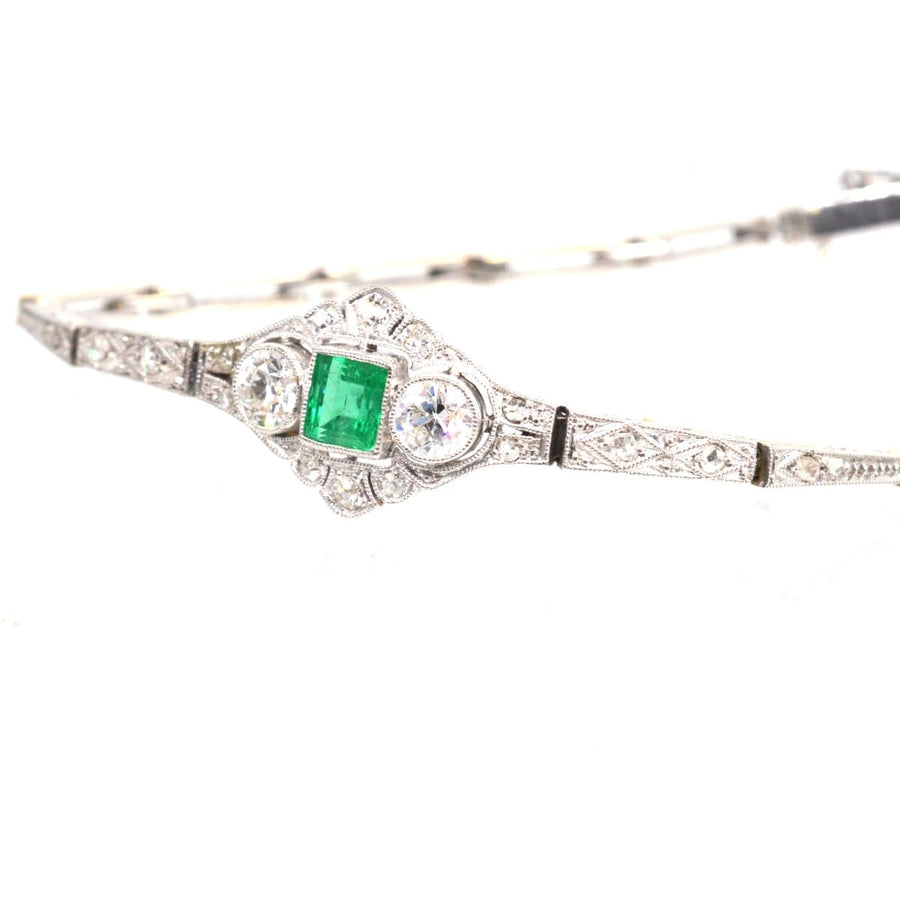 Art Deco 14ct White Gold Emerald and Diamond Three Stone Bracelet | Parkin and Gerrish | Antique & Vintage Jewellery