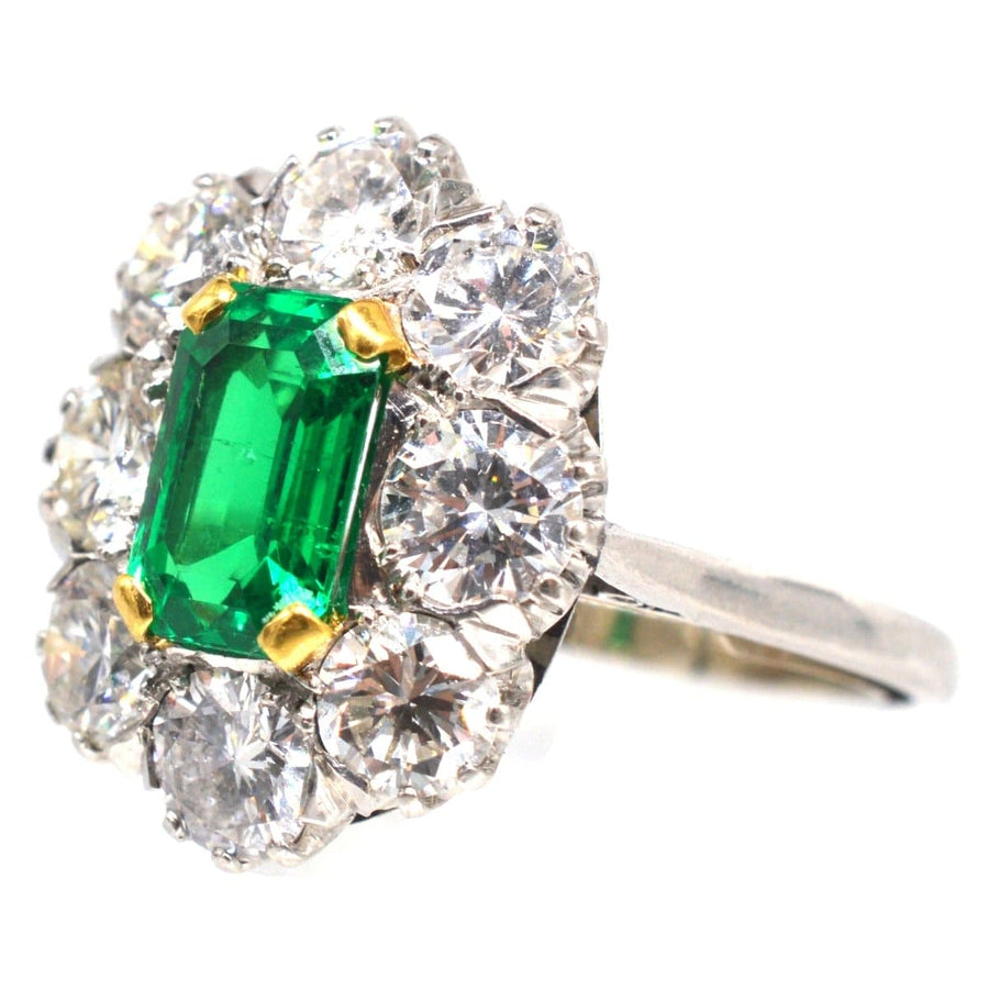 Art Deco 18ct Gold & Platinum Emerald and Diamond Cluster Ring | Parkin and Gerrish | Antique & Vintage Jewellery