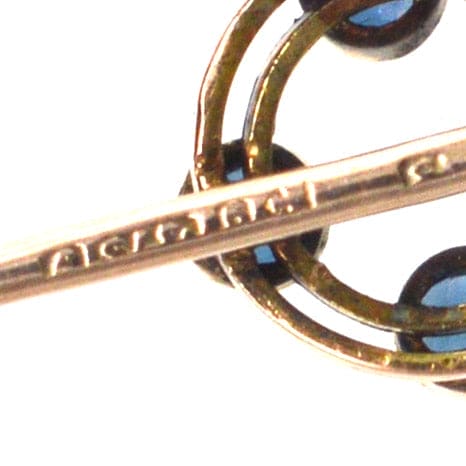 Art Deco 9ct Gold Circular Tie Pin with 4 Sapphires | Parkin and Gerrish | Antique & Vintage Jewellery