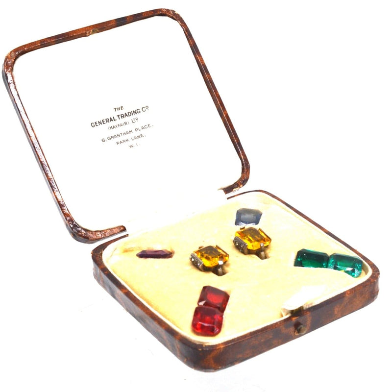 Boucles d'oreilles Art Déco interchangeables en pâte dans leur écrin d'origine