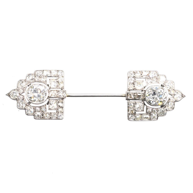 Broche Jabot Art Déco en platine et diamants européens anciens de 6 carats