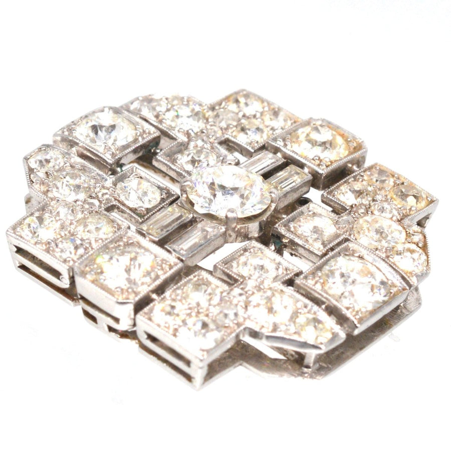 Art Deco Platinum 7 Carat Diamond Brooch in Original Case with a Pearl Necklace Attachment | Parkin and Gerrish | Antique & Vintage Jewellery