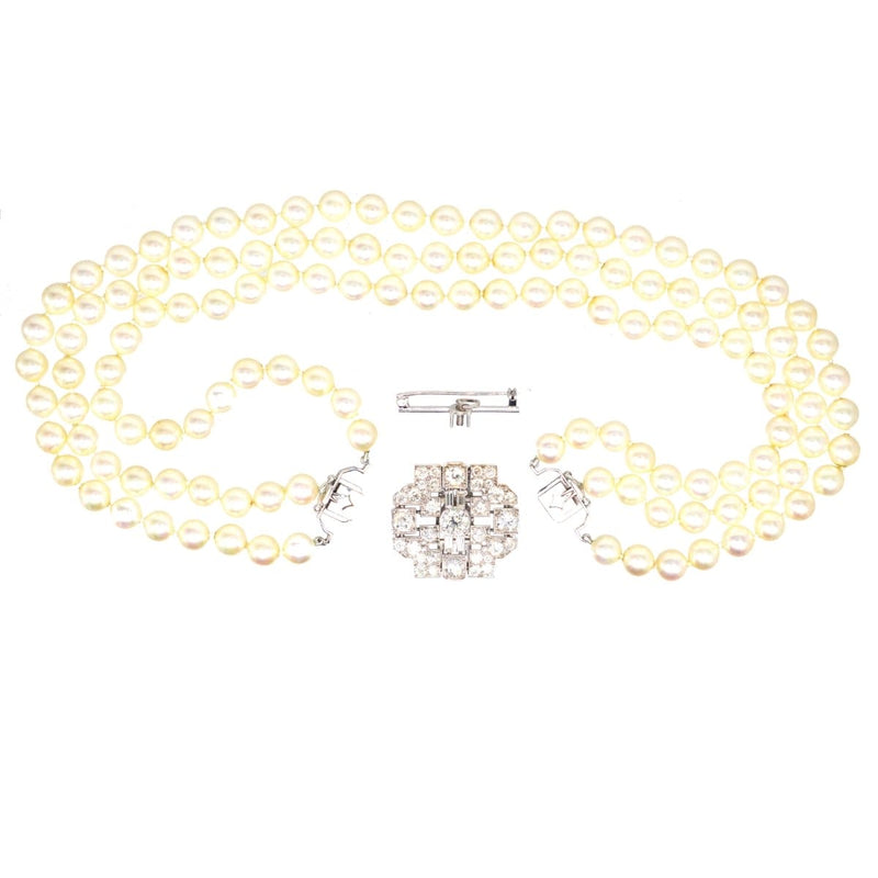 Art Deco Platinum 7 Carat Diamond Brooch in Original Case with a Pearl Necklace Attachment