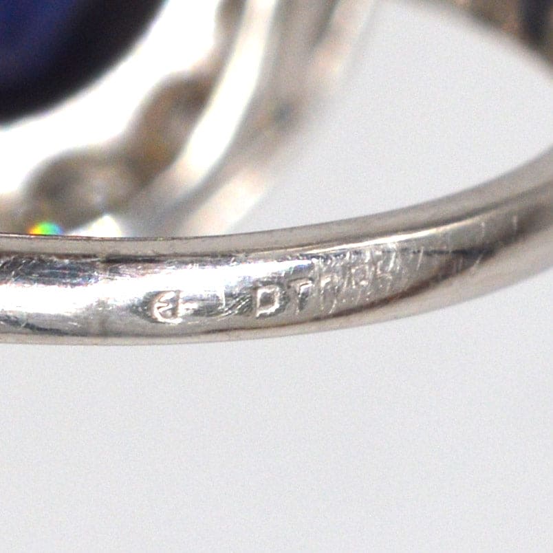 Art Deco Platinum Synthetic Sapphire & Diamond Cluster Ring | Parkin and Gerrish | Antique & Vintage Jewellery