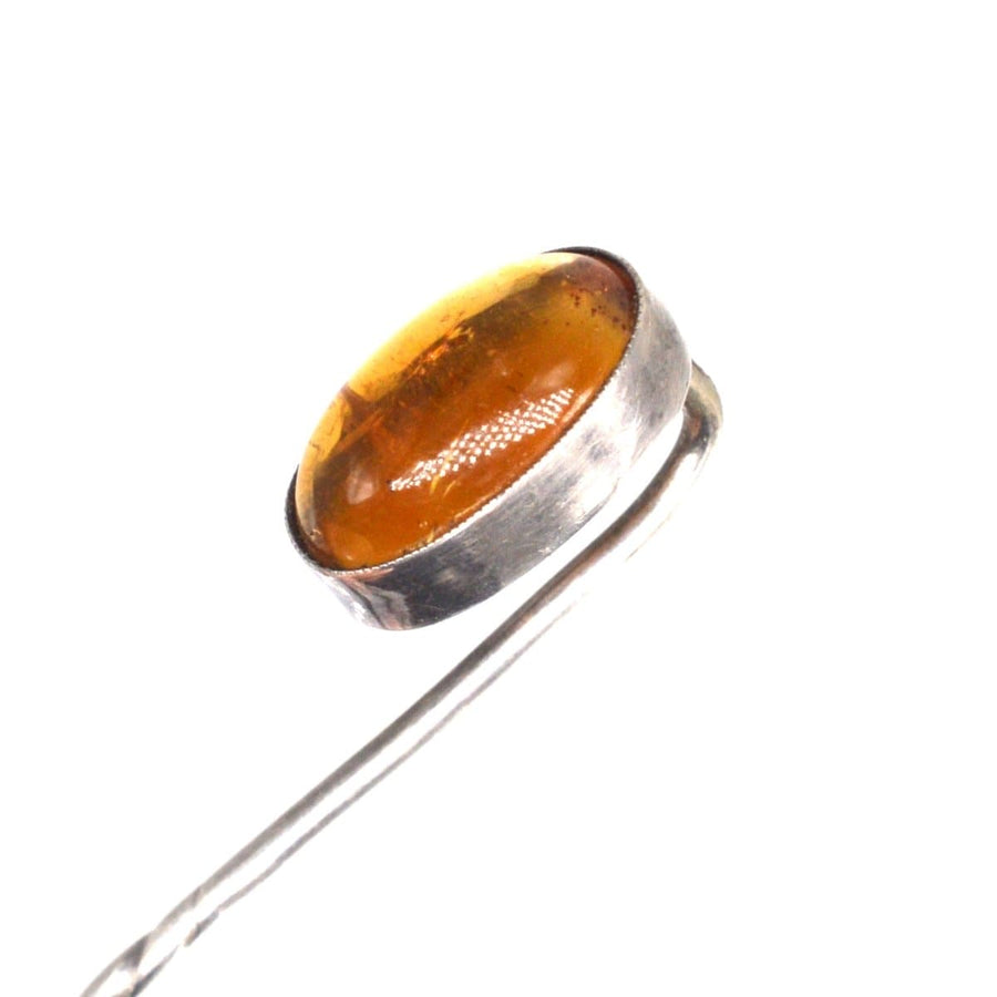 Art Deco Silver Tie Pin with Amber | Parkin and Gerrish | Antique & Vintage Jewellery