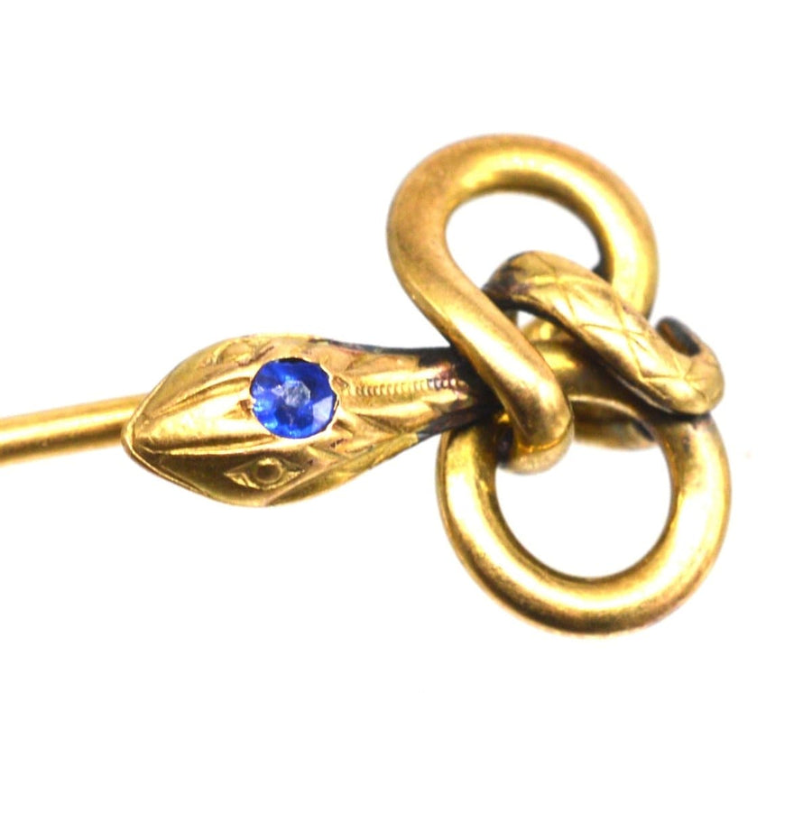 Art Nouveau 'FIX' Gold Snake Tie Pin with a Blue Paste | Parkin and Gerrish | Antique & Vintage Jewellery