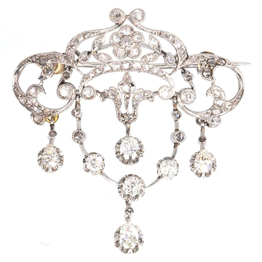 Belle Epoque French 18ct White Gold Diamond Drop Brooch and Pendant | Parkin and Gerrish | Antique & Vintage Jewellery