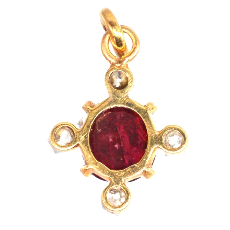 Early 20th Century 18ct Gold Cabochon Ruby and Diamond Pendant | Parkin and Gerrish | Antique & Vintage Jewellery