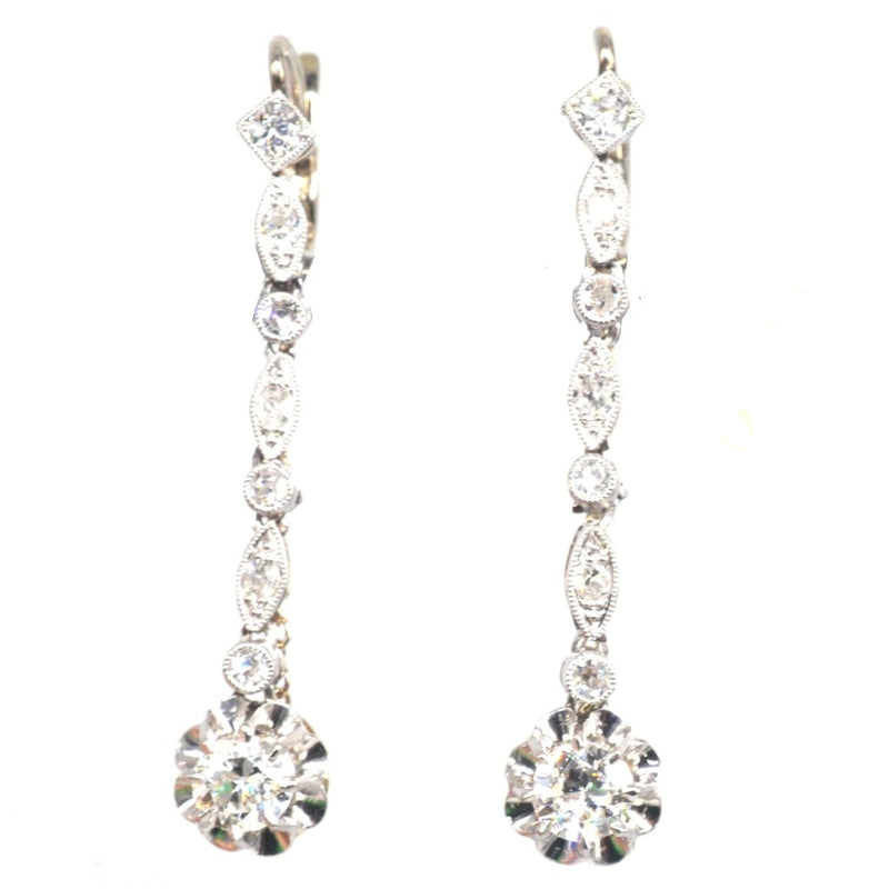Early 20th Century 18ct White Gold 1.60ct Diamond Drop Earrings