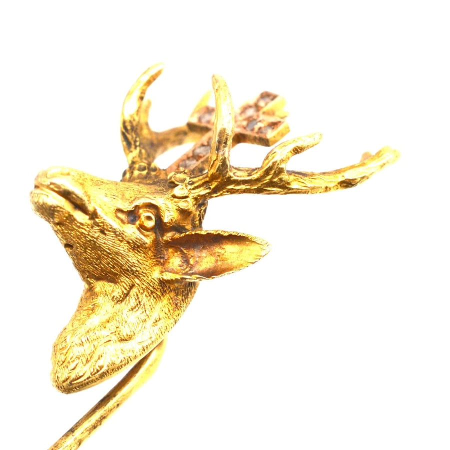 Early 20th Century Austro - Hungarian 14ct Gold and Rose Diamond Tie Pin with the St Hubertus Stag | Parkin and Gerrish | Antique & Vintage Jewellery