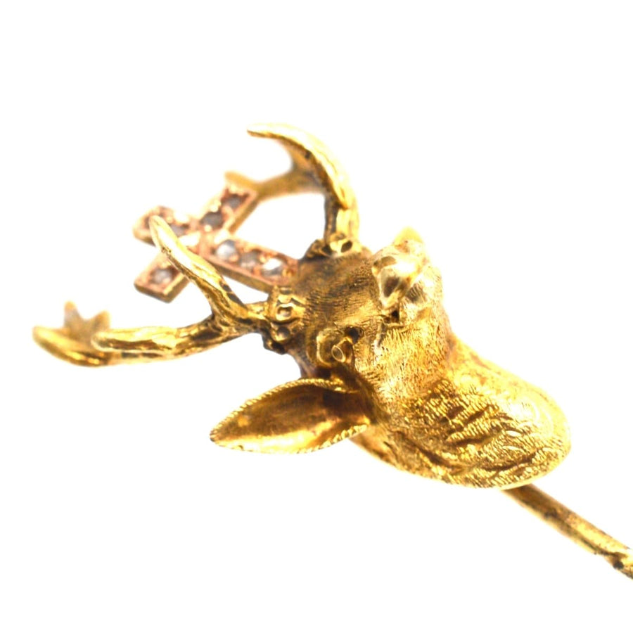 Early 20th Century Austro - Hungarian 14ct Gold and Rose Diamond Tie Pin with the St Hubertus Stag | Parkin and Gerrish | Antique & Vintage Jewellery