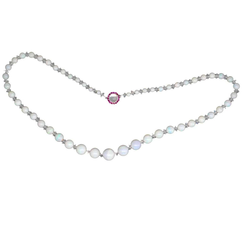 Early 20th Century Graduated Opal Bead Necklace with Ruby and Moonstone Clasp
