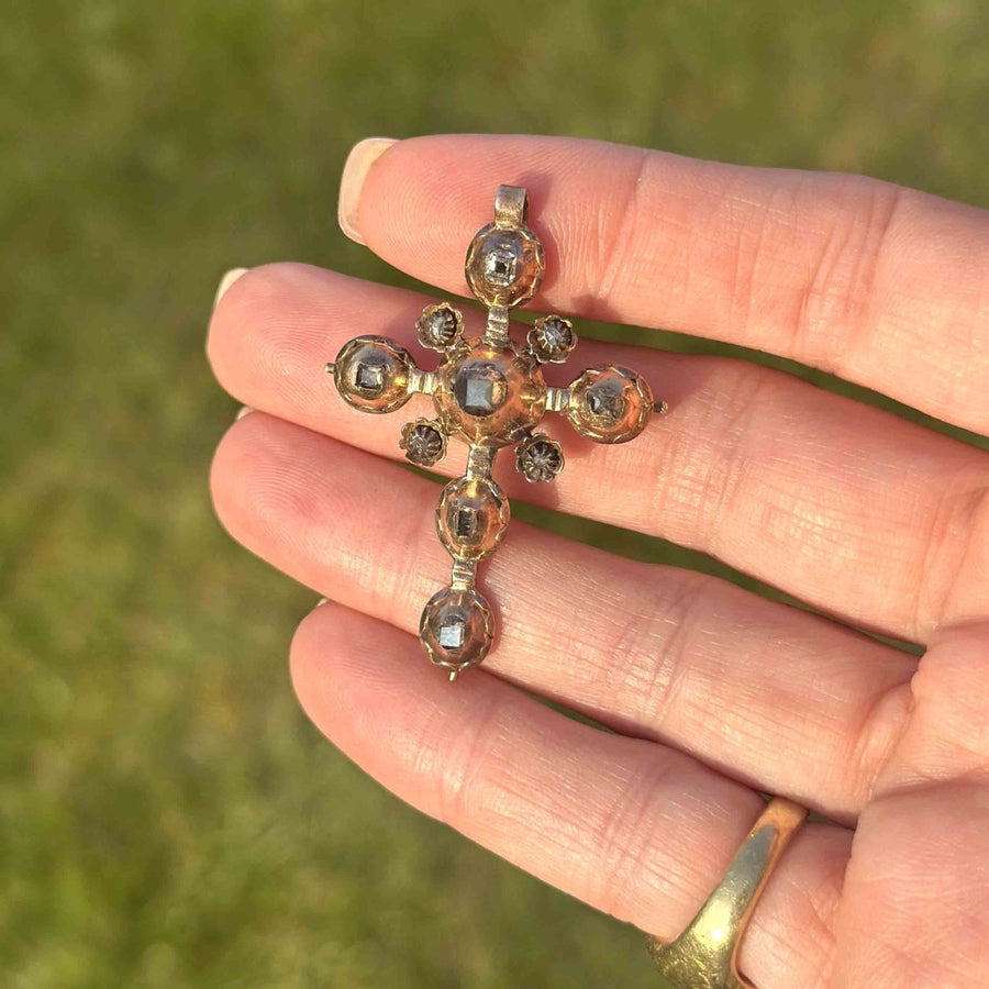 Early Georgian Gold Cross Pendant Set with Table - Cut and Rose - Cut Diamonds | Parkin and Gerrish | Antique & Vintage Jewellery