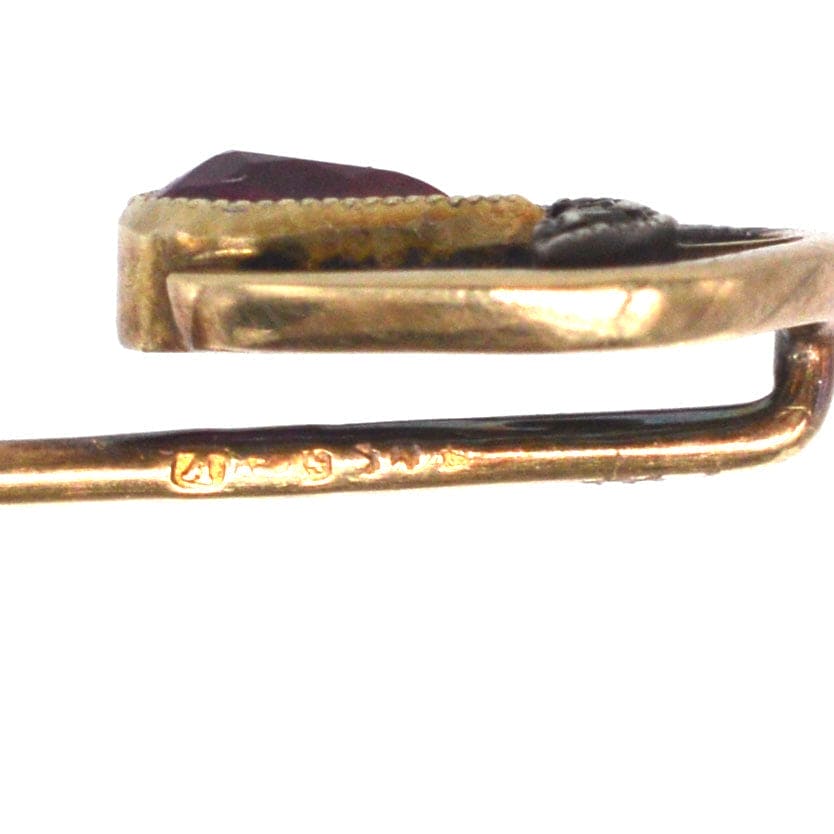 Edwardian 14ct Gold Synthetic Red Spinel and Diamond Tie Pin | Parkin and Gerrish | Antique & Vintage Jewellery