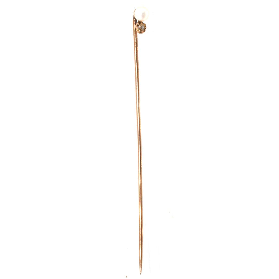 Edwardian 15ct Gold Pearl and Diamond Tie Pin | Parkin and Gerrish | Antique & Vintage Jewellery