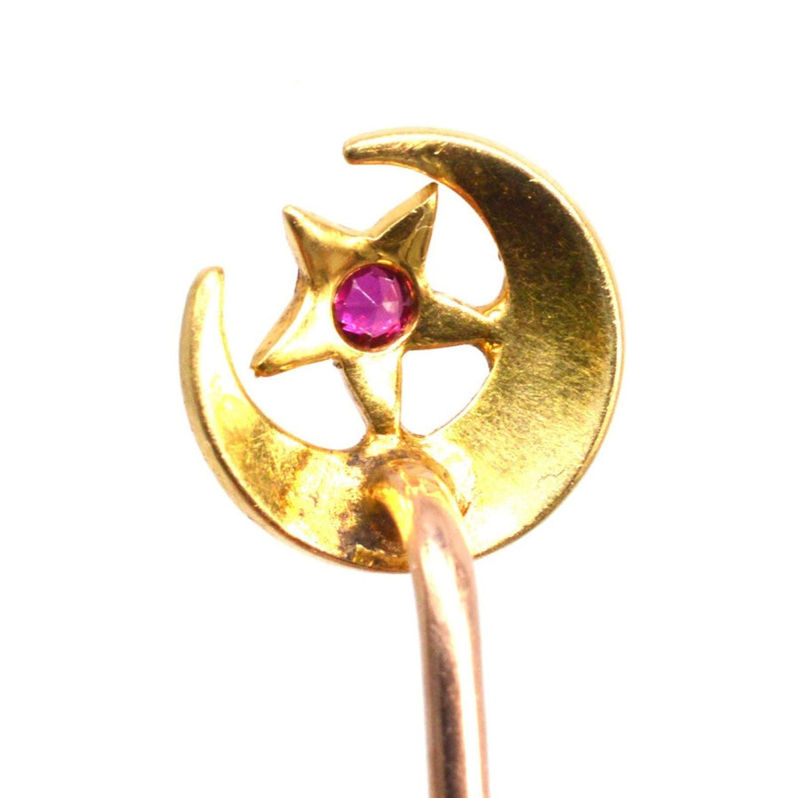 Edwardian 18ct Gold Crescent Moon and Star Tie Pin | Parkin and Gerrish | Antique & Vintage Jewellery
