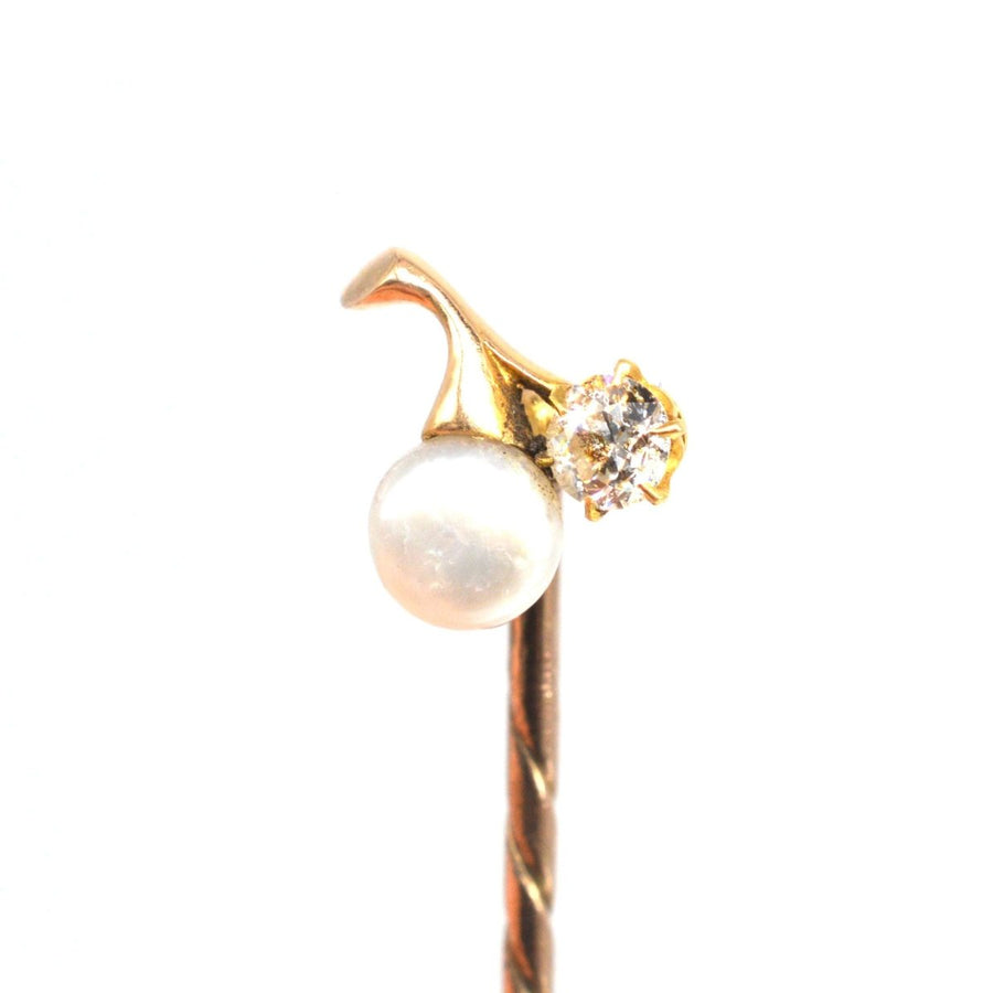 Edwardian 18ct Gold Natural Pearl and Diamond Tie Pin | Parkin and Gerrish | Antique & Vintage Jewellery