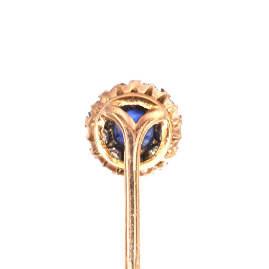 Edwardian 18ct Rose Gold Sapphire and Diamond Cluster Tie Pin | Parkin and Gerrish | Antique & Vintage Jewellery