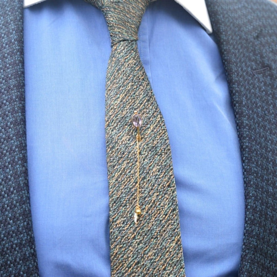 Edwardian 9ct Gold Amethyst Tie Pin with Freshwater Pearls | Parkin and Gerrish (UK)