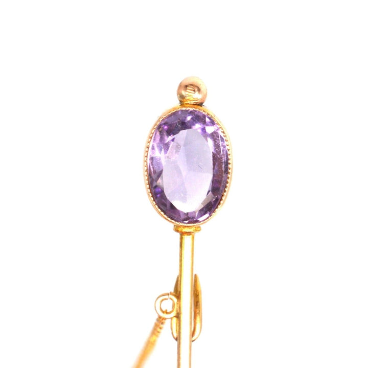 Edwardian 9ct Gold Amethyst Tie Pin with Freshwater Pearls | Parkin and Gerrish | Antique & Vintage Jewellery