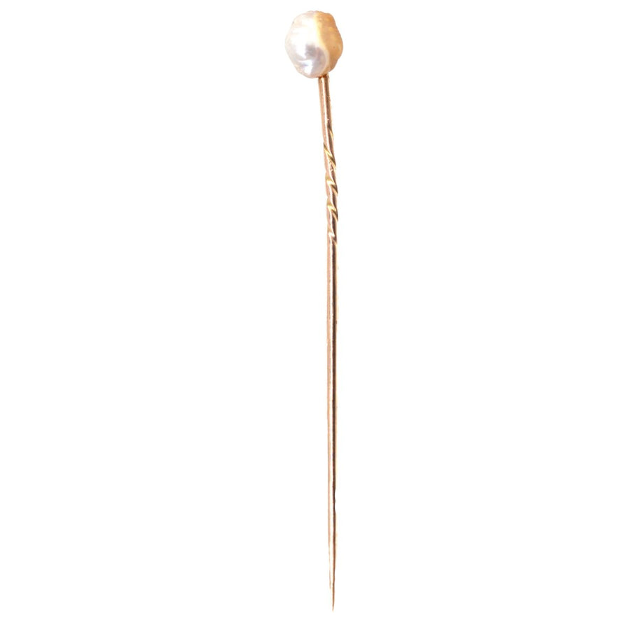 Edwardian 9ct Gold Baroque Pearl Tie Pin | Parkin and Gerrish | Antique & Vintage Jewellery